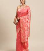 Peach-Coloured & Beige Ethnic Motifs Saree