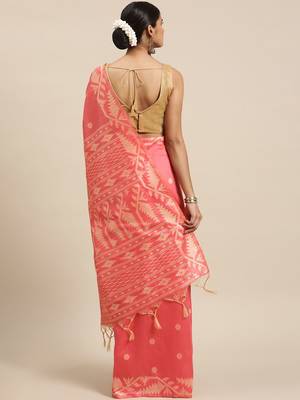 Peach-Coloured & Beige Ethnic Motifs Saree 2
