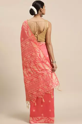 Peach-Coloured & Beige Ethnic Motifs Saree