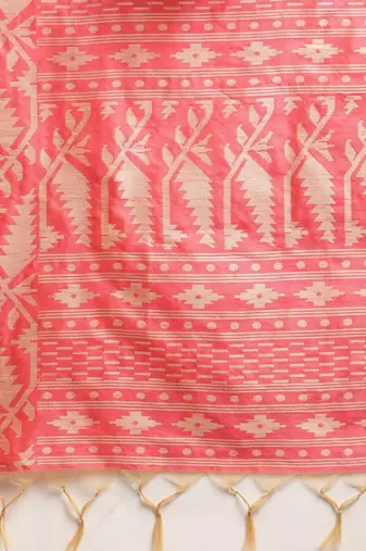 Peach-Coloured & Beige Ethnic Motifs Saree