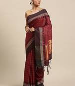 Maroon & Brown Checked Zari Banarasi Saree