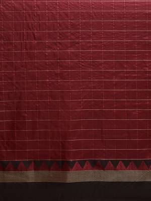 Maroon & Brown Checked Zari Banarasi Saree 3