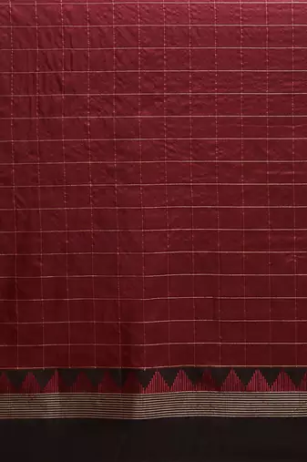 Maroon & Brown Checked Zari Banarasi Saree