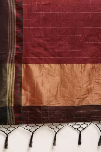Maroon & Brown Checked Zari Banarasi Saree