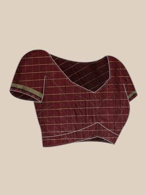 Maroon & Brown Checked Zari Banarasi Saree 6