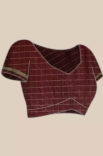 Maroon & Brown Checked Zari Banarasi Saree