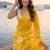 yellow color silver cotton blend designer printed stylish girlie saree