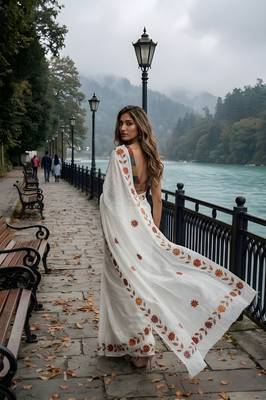 white color silver cotton blend designer printed stylish girlie saree 2