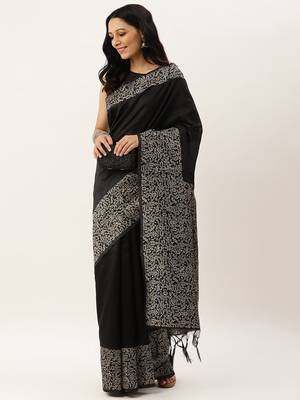 Black & Brown Bhagalpuri Saree 4