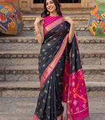 black color soft silk blend woven jari jacquard designer ethnic partywear saree