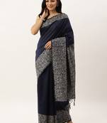 Navy Blue & Beige Bhagalpuri Saree