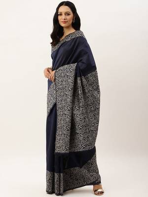 Navy Blue & Beige Bhagalpuri Saree 2