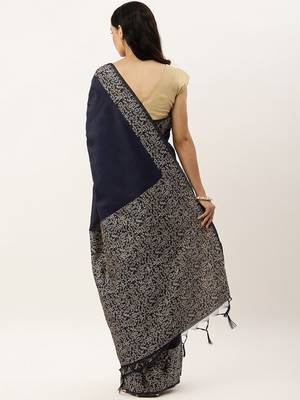 Navy Blue & Beige Bhagalpuri Saree 3