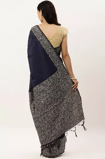 Navy Blue & Beige Bhagalpuri Saree
