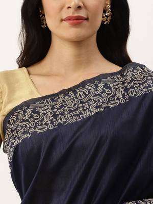 Navy Blue & Beige Bhagalpuri Saree 5