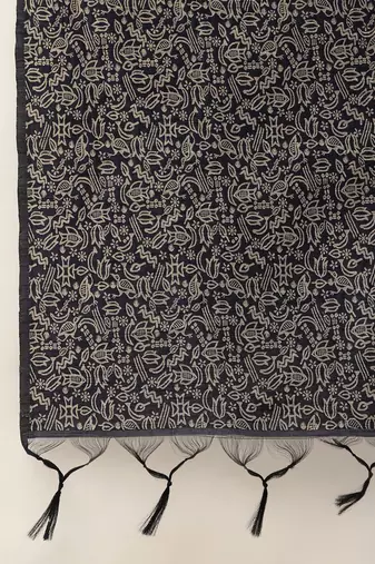 Navy Blue & Beige Bhagalpuri Saree