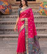 pink color soft silk blend woven jari jacquard designer ethnic partywear saree