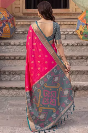 pink color soft silk blend woven jari jacquard designer ethnic partywear saree