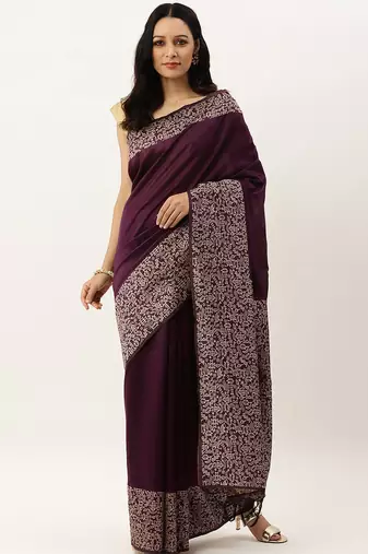 Burgundy & Off White Bhagalpuri Saree