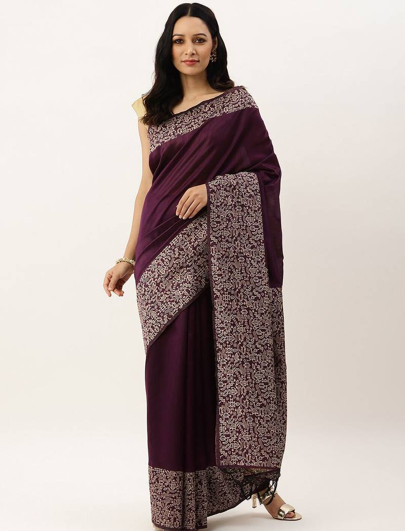 Burgundy & Off White Bhagalpuri Saree