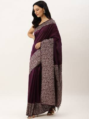 Burgundy & Off White Bhagalpuri Saree 2