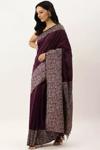 Burgundy & Off White Bhagalpuri Saree