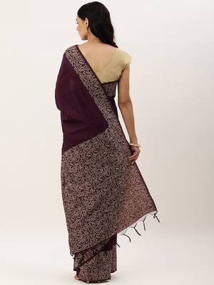 Burgundy & Off White Bhagalpuri Saree 3