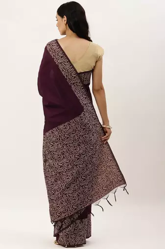 Burgundy & Off White Bhagalpuri Saree