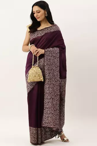 Burgundy & Off White Bhagalpuri Saree