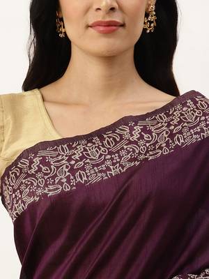 Burgundy & Off White Bhagalpuri Saree 5