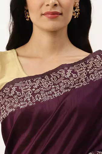 Burgundy & Off White Bhagalpuri Saree