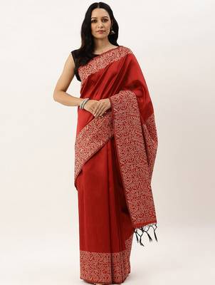 Red & Off White Ethnic Motifs Bhagalpuri Saree 1