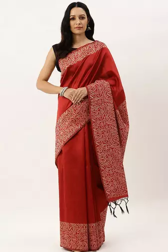 Red & Off White Ethnic Motifs Bhagalpuri Saree