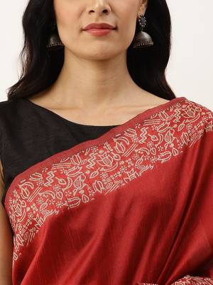 Red & Off White Ethnic Motifs Bhagalpuri Saree 5