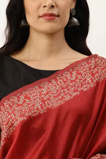 Red & Off White Ethnic Motifs Bhagalpuri Saree