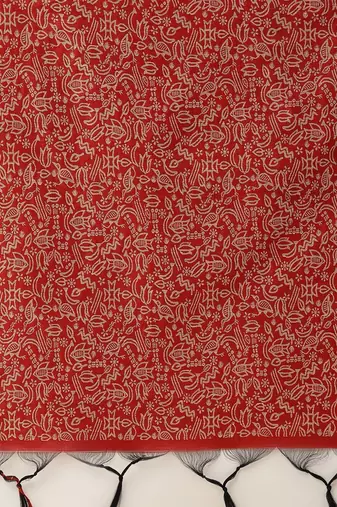 Red & Off White Ethnic Motifs Bhagalpuri Saree
