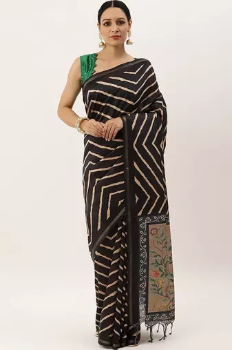 Black & Gold-Toned Jute Silk Tussar Saree