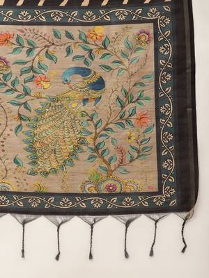 Black & Gold-Toned Jute Silk Tussar Saree 6