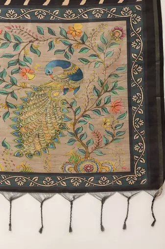 Black & Gold-Toned Jute Silk Tussar Saree