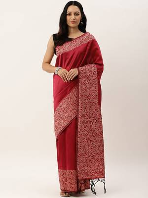 Pink & Beige Woven Design Bhagalpuri Saree 1