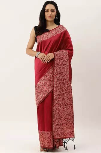 Pink & Beige Woven Design Bhagalpuri Saree