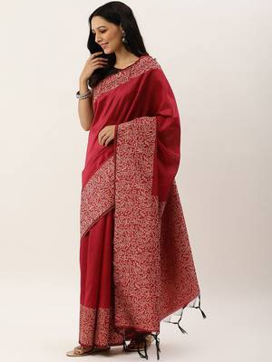 Pink & Beige Woven Design Bhagalpuri Saree 2