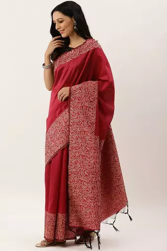 Pink & Beige Woven Design Bhagalpuri Saree