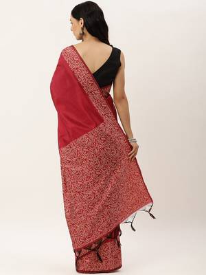 Pink & Beige Woven Design Bhagalpuri Saree 3