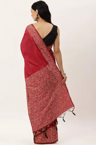 Pink & Beige Woven Design Bhagalpuri Saree