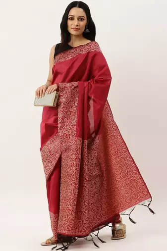 Pink & Beige Woven Design Bhagalpuri Saree