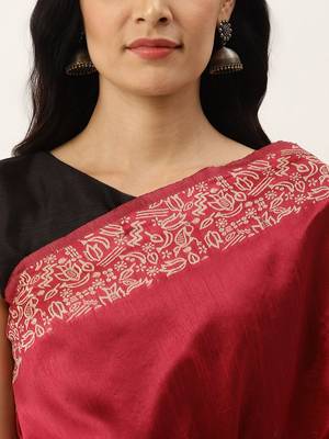 Pink & Beige Woven Design Bhagalpuri Saree 5