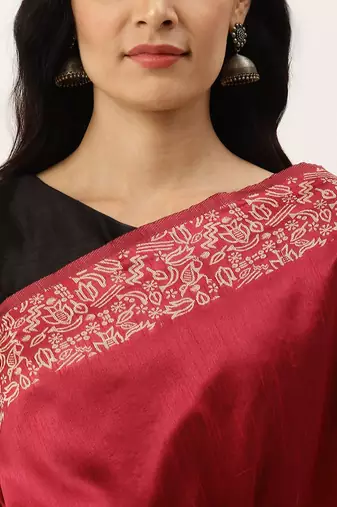 Pink & Beige Woven Design Bhagalpuri Saree