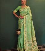 green color silk blend woven jacquard designer ethnic traditional saree
