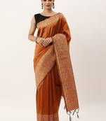 Orange & Off White Woven Design Bhagalpuri Saree